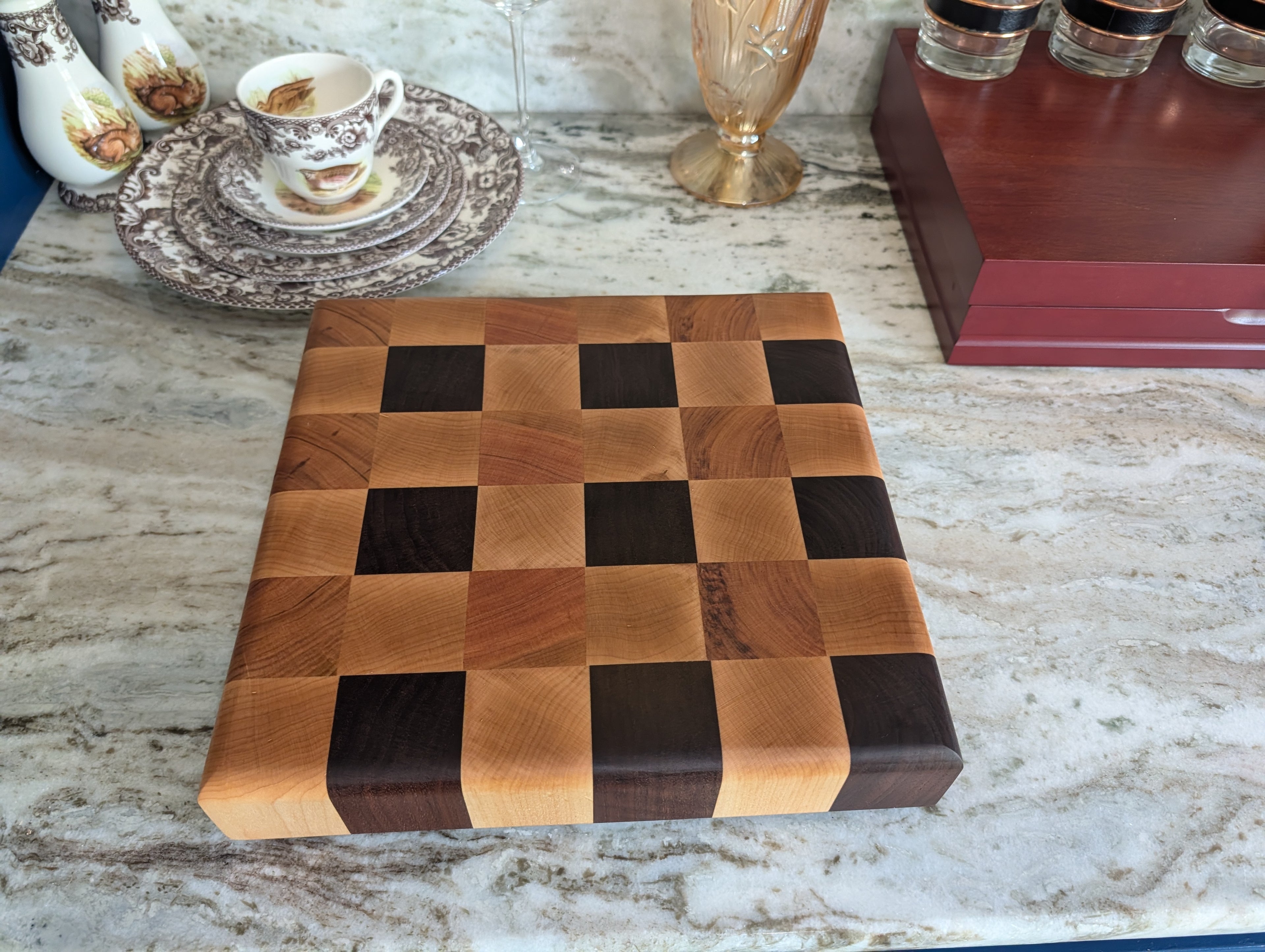 3 Color Checker Board Pattern End-Grain Cuting Board - Square