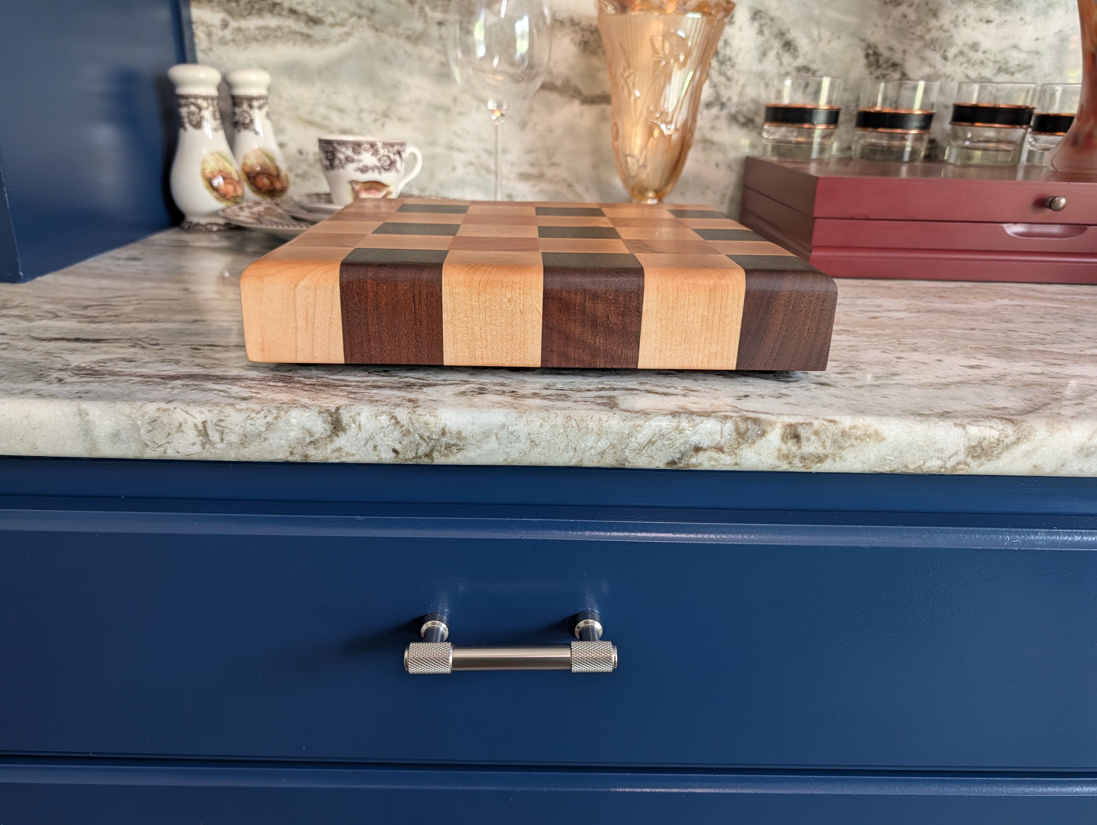 3 Color Checker Board Pattern End-Grain Cuting Board - Square