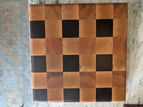 3 Color Checker Board Pattern End-Grain Cuting Board - Square
