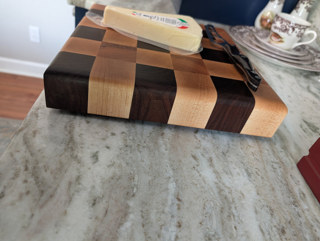 3 Color Checker Board Pattern End-Grain Cuting Board - Square