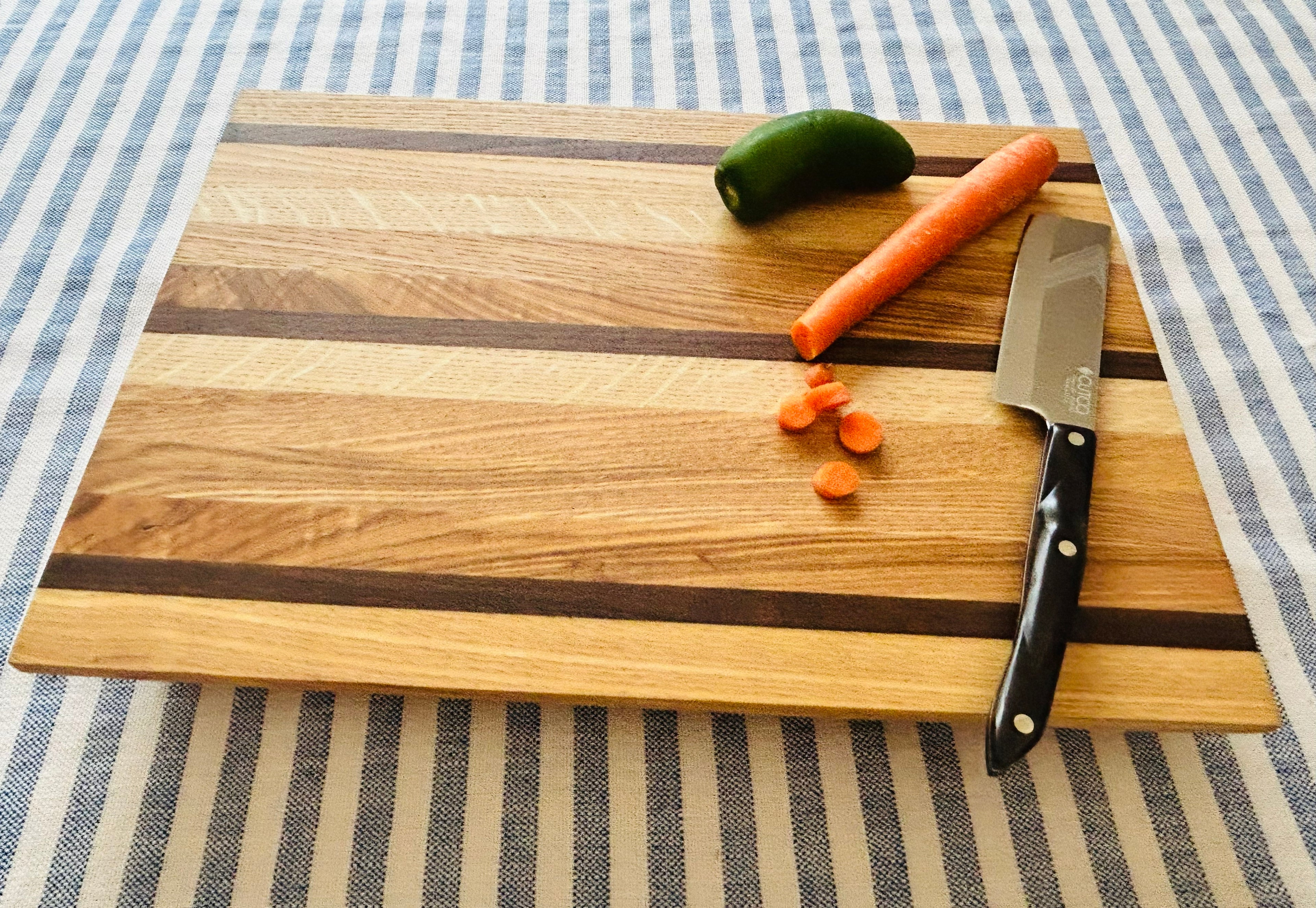 Triple Stripe Ash and Walnut Side Grain Cutting board