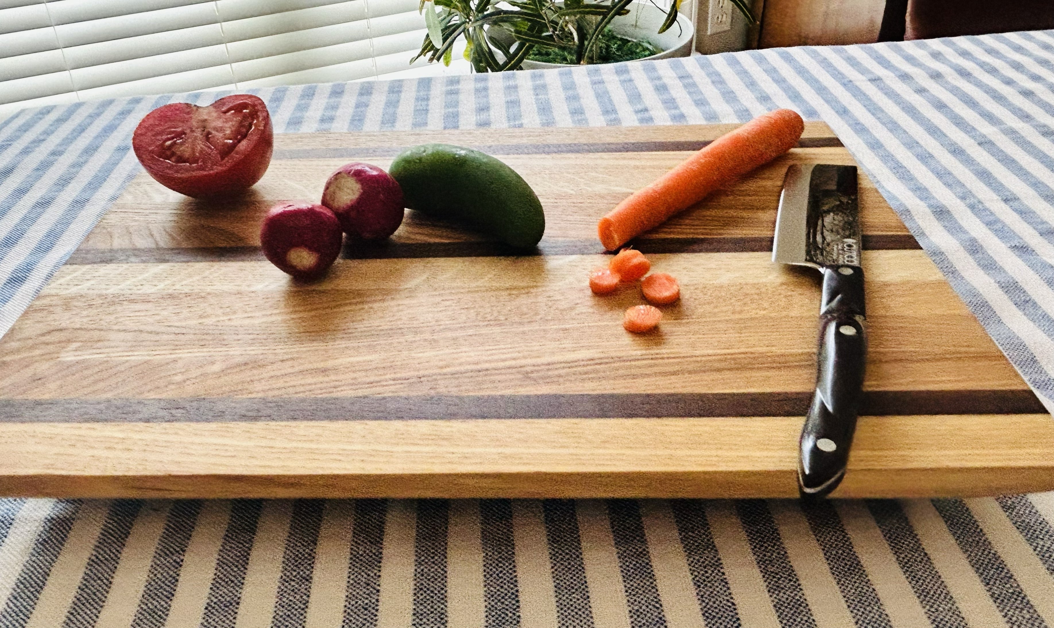 Triple Stripe Ash and Walnut Side Grain Cutting board