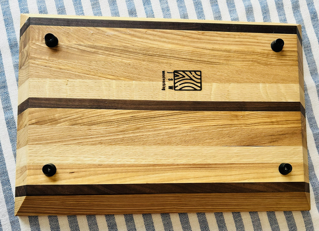 Triple Stripe Ash and Walnut Side Grain Cutting board